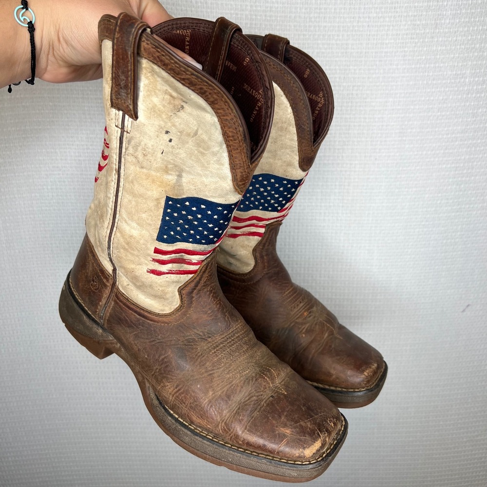 Durango Kids 8" Western Patriotic American Flag Boots Brown White DBT0234Y 6M